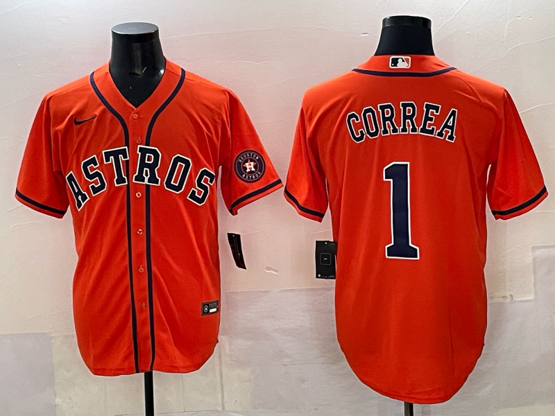 Youth 2025 Houston Astros #1 Correa orange Nike MLB Jersey 006->mlb hats->Sports Caps